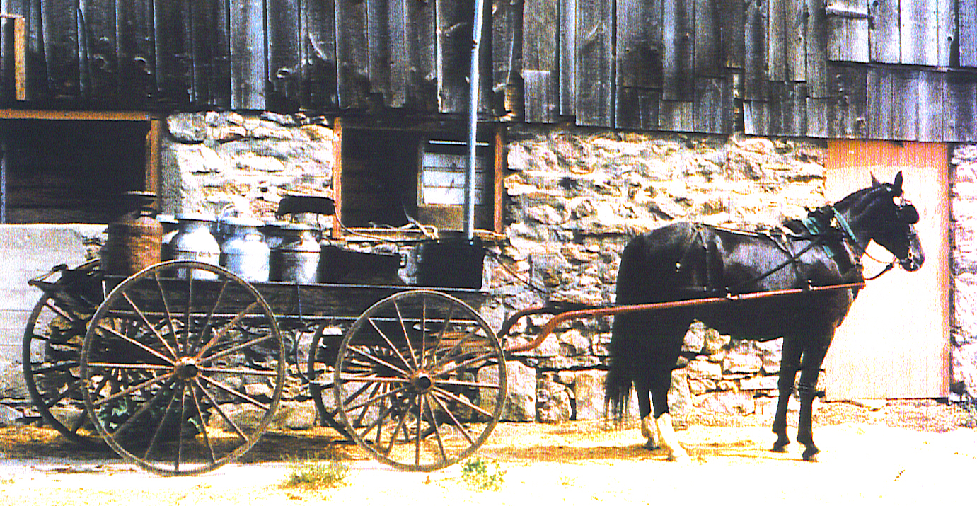 wagon carting drums.
